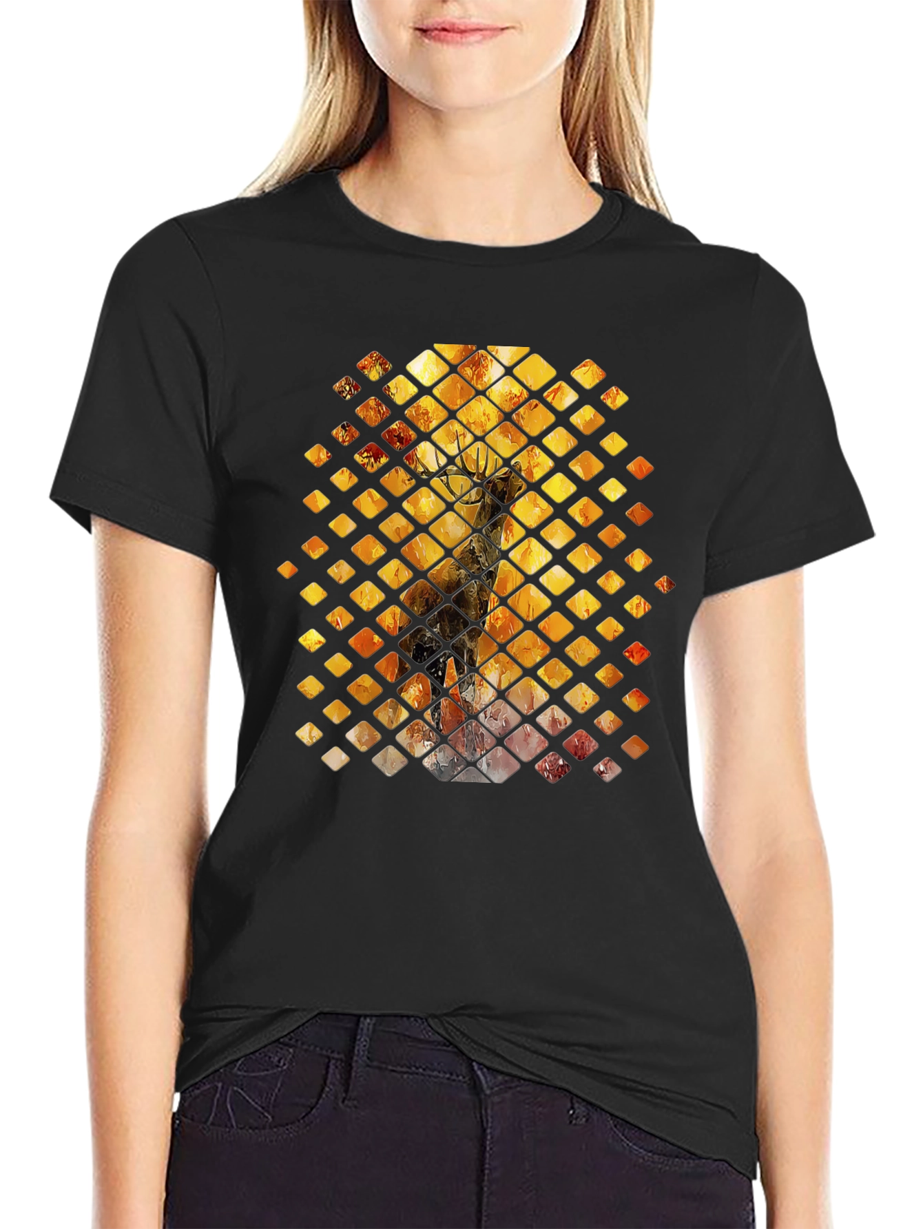 Diamond Deer Graphic Tee - Black