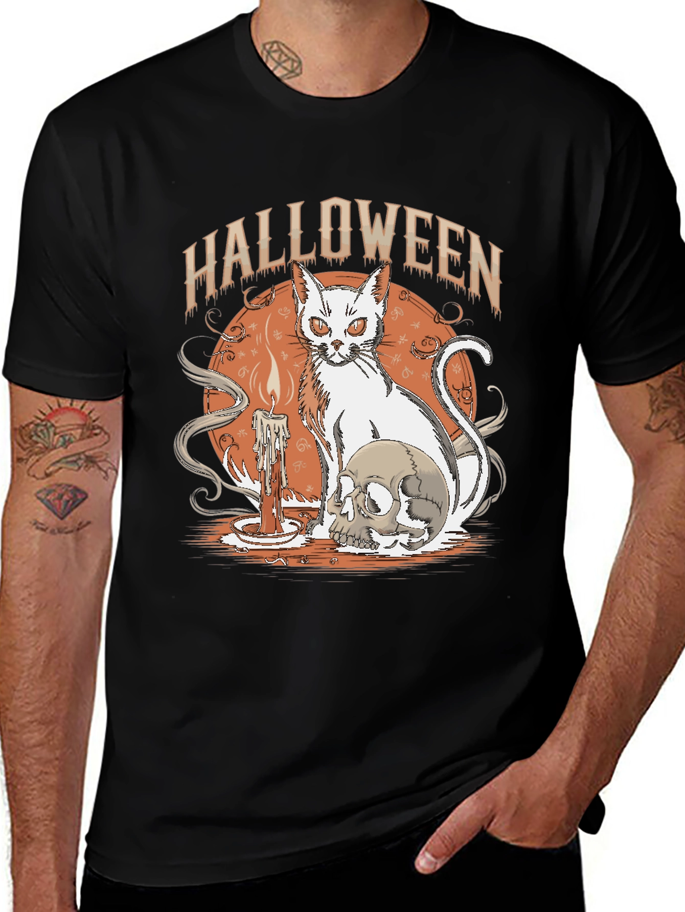 Halloween Cat & Skull Graphic Tee