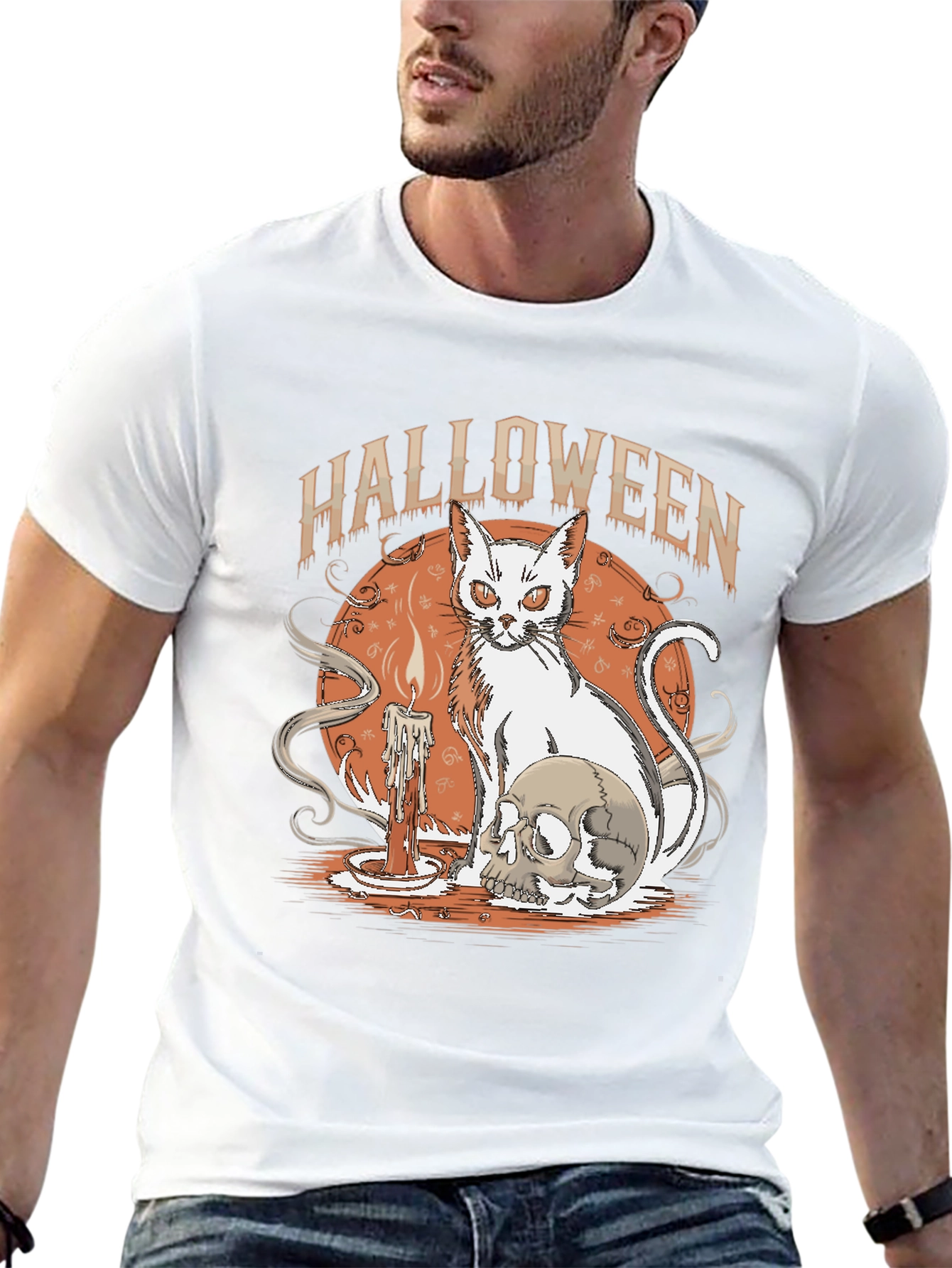 Halloween Cat & Skull Graphic Tee