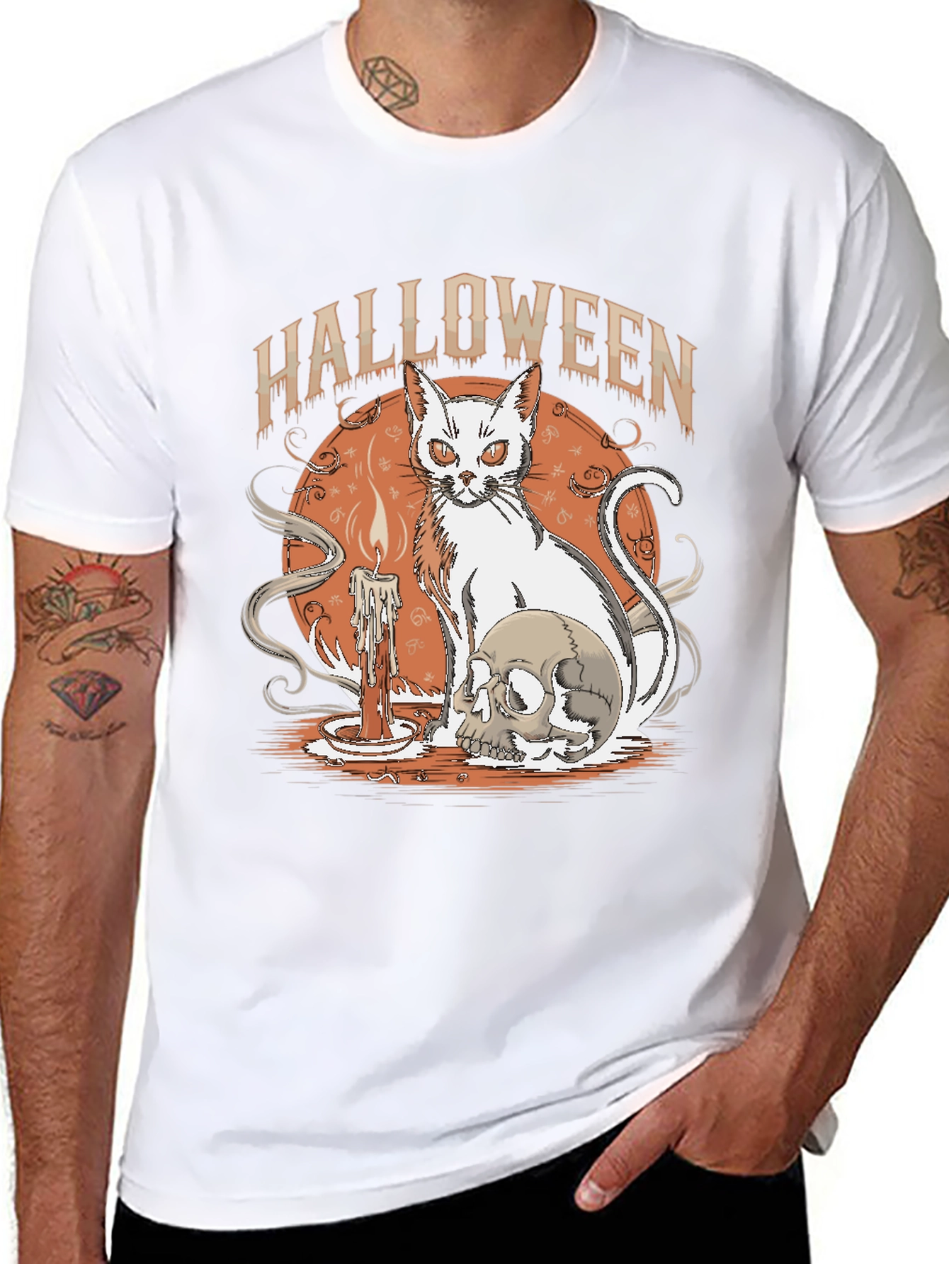 Halloween Cat & Skull Graphic Tee