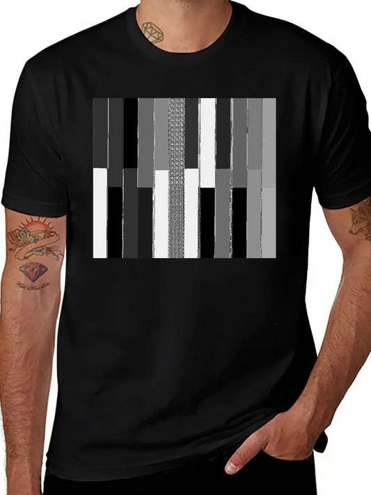 "Modern Geometric Striped Texture" Classic Crew Neck Graphic Tee – Everyday Minimal Look