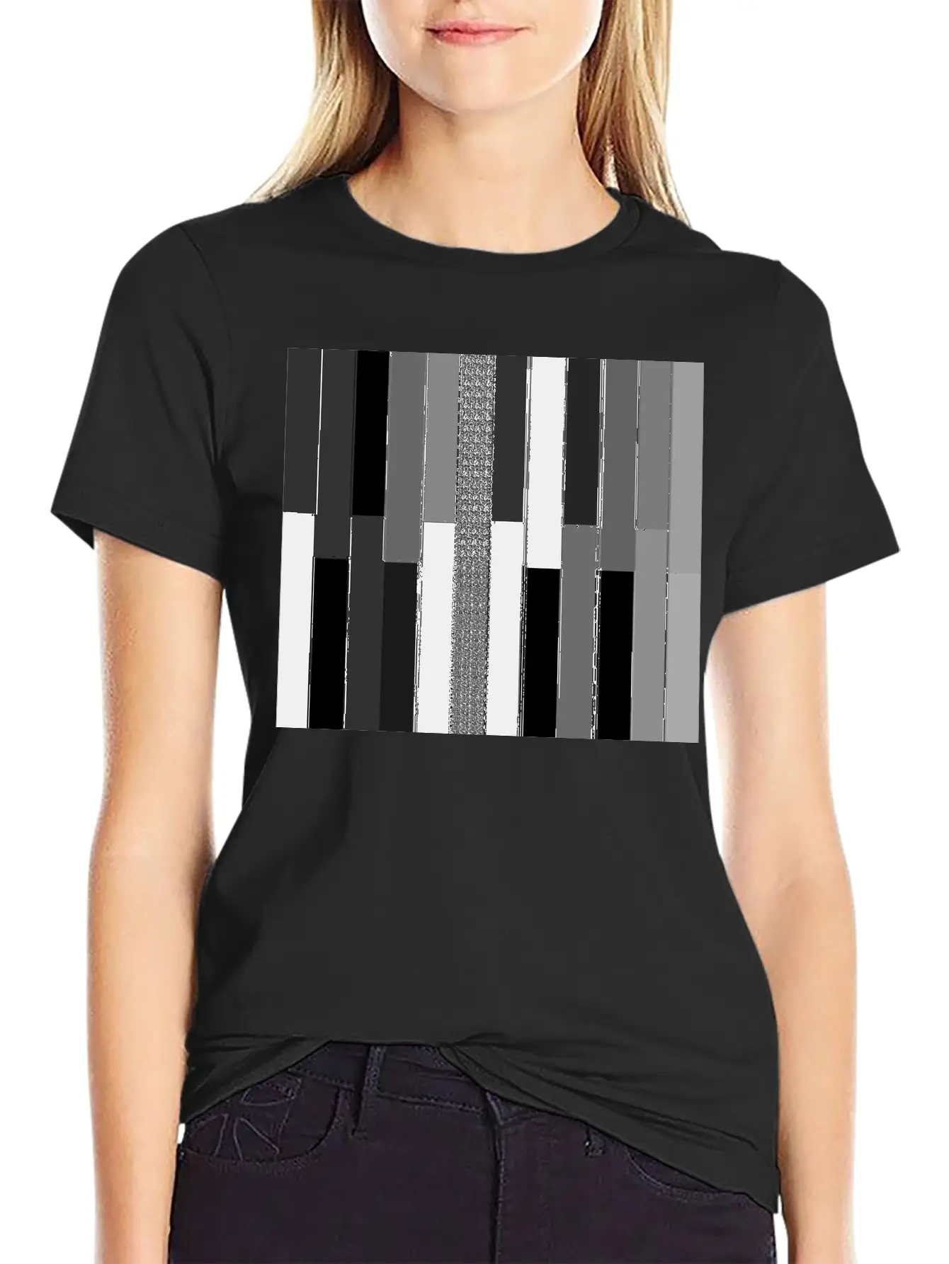"Modern Geometric Striped Texture" Classic Crew Neck Graphic Tee – Everyday Minimal Look