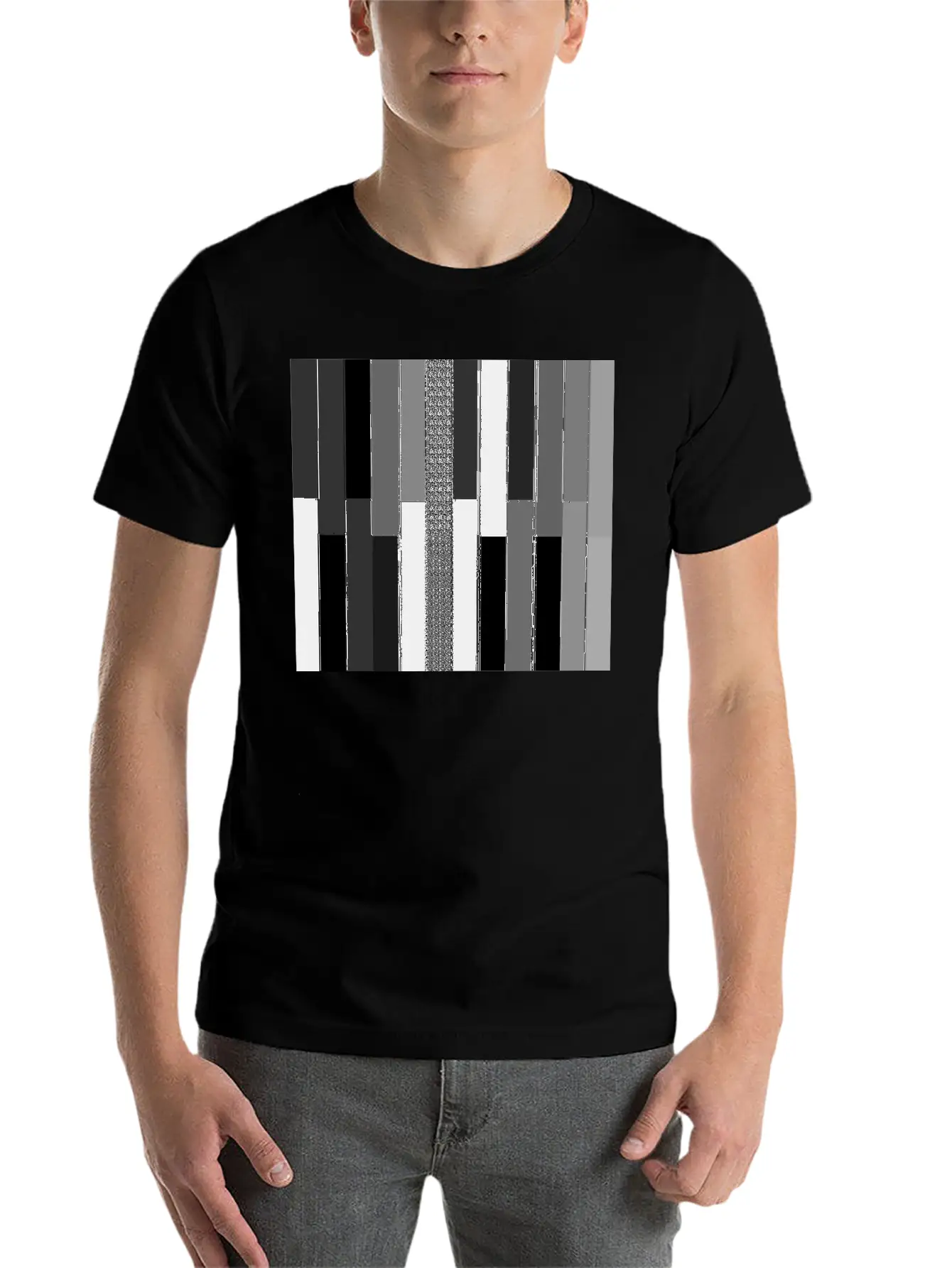 "Modern Geometric Striped Texture" Classic Crew Neck Graphic Tee – Everyday Minimal Look