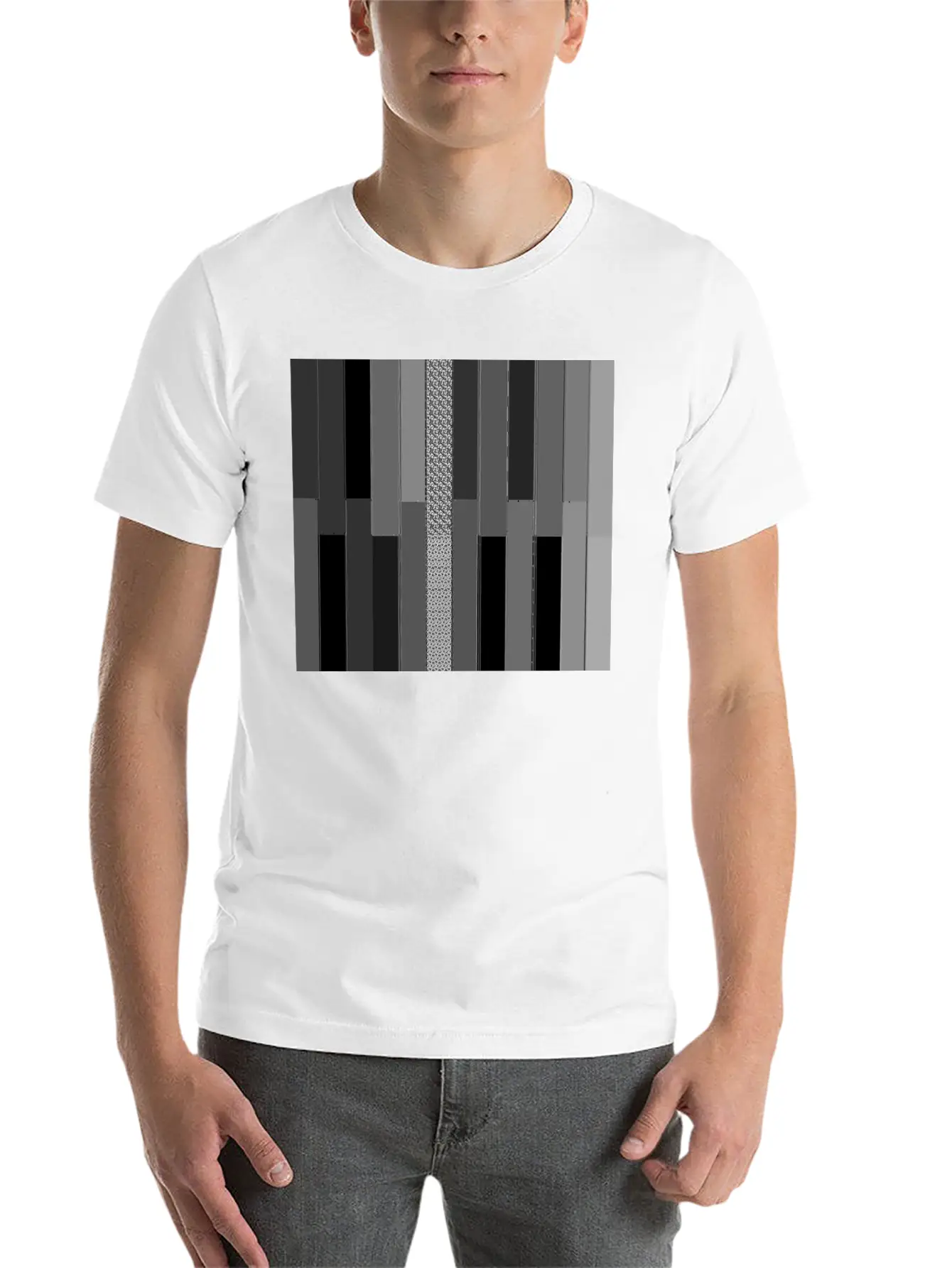 "Modern Geometric Striped Texture" Classic Crew Neck Graphic Tee – Everyday Minimal Look