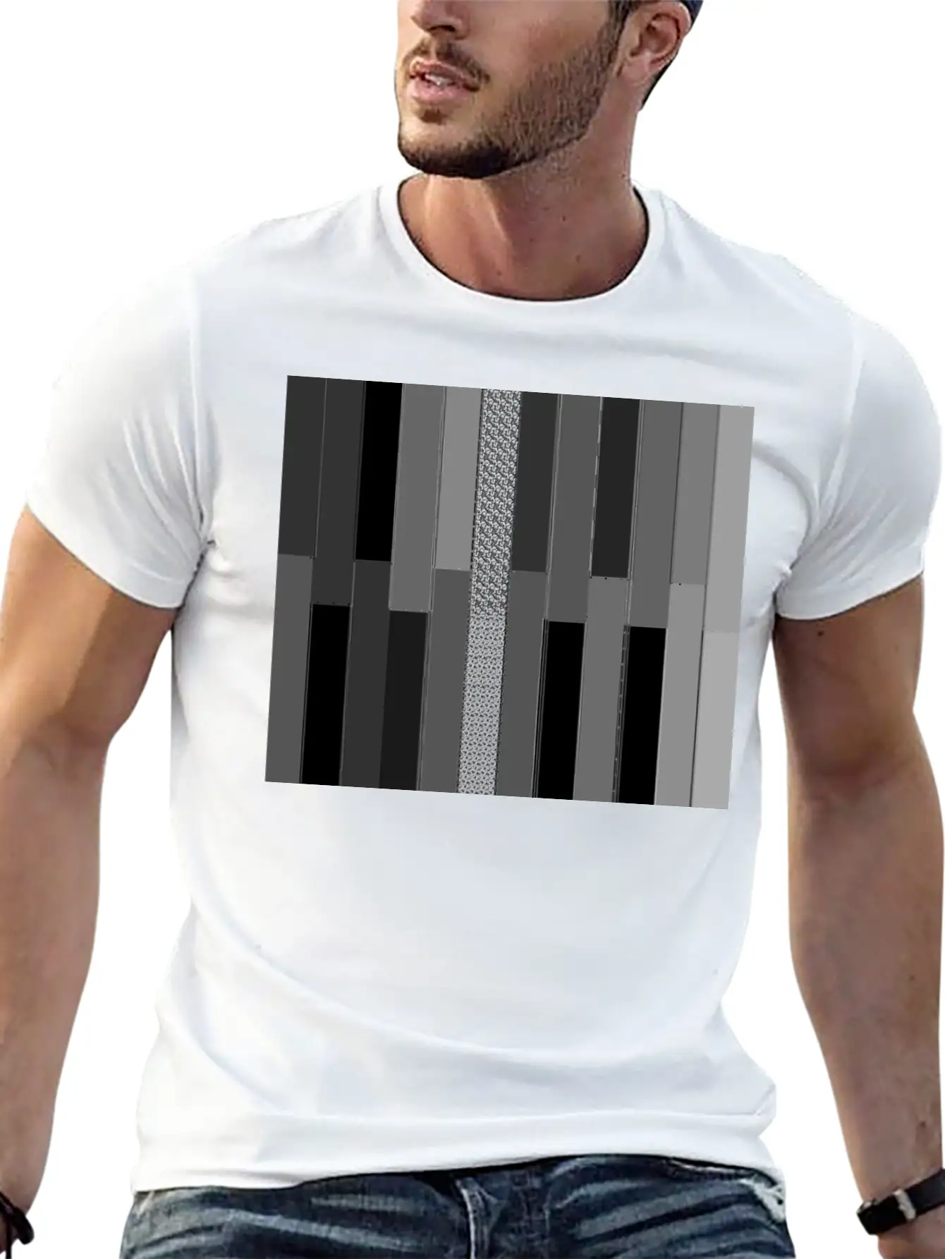 "Modern Geometric Striped Texture" Classic Crew Neck Graphic Tee – Everyday Minimal Look