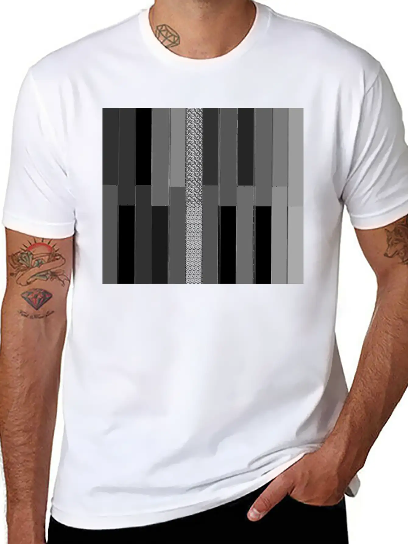 "Modern Geometric Striped Texture" Classic Crew Neck Graphic Tee – Everyday Minimal Look