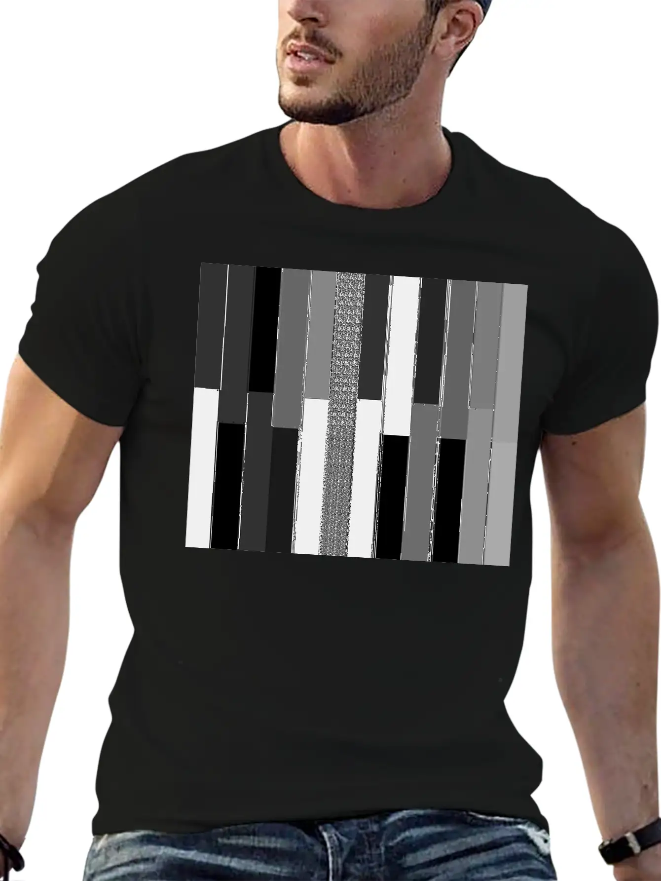 "Modern Geometric Striped Texture" Classic Crew Neck Graphic Tee – Everyday Minimal Look
