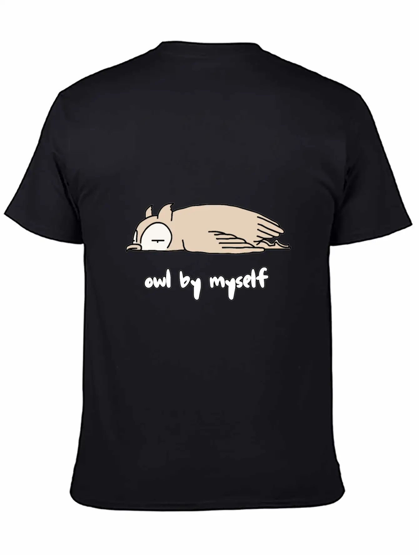 "OWL BY MYSELF" Moody Animal Shirt Design Classic Crew Neck Graphic Tee – Everyday Minimal Look