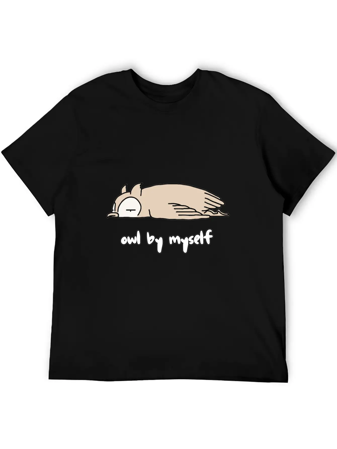 "OWL BY MYSELF" Moody Animal Shirt Design Classic Crew Neck Graphic Tee – Everyday Minimal Look