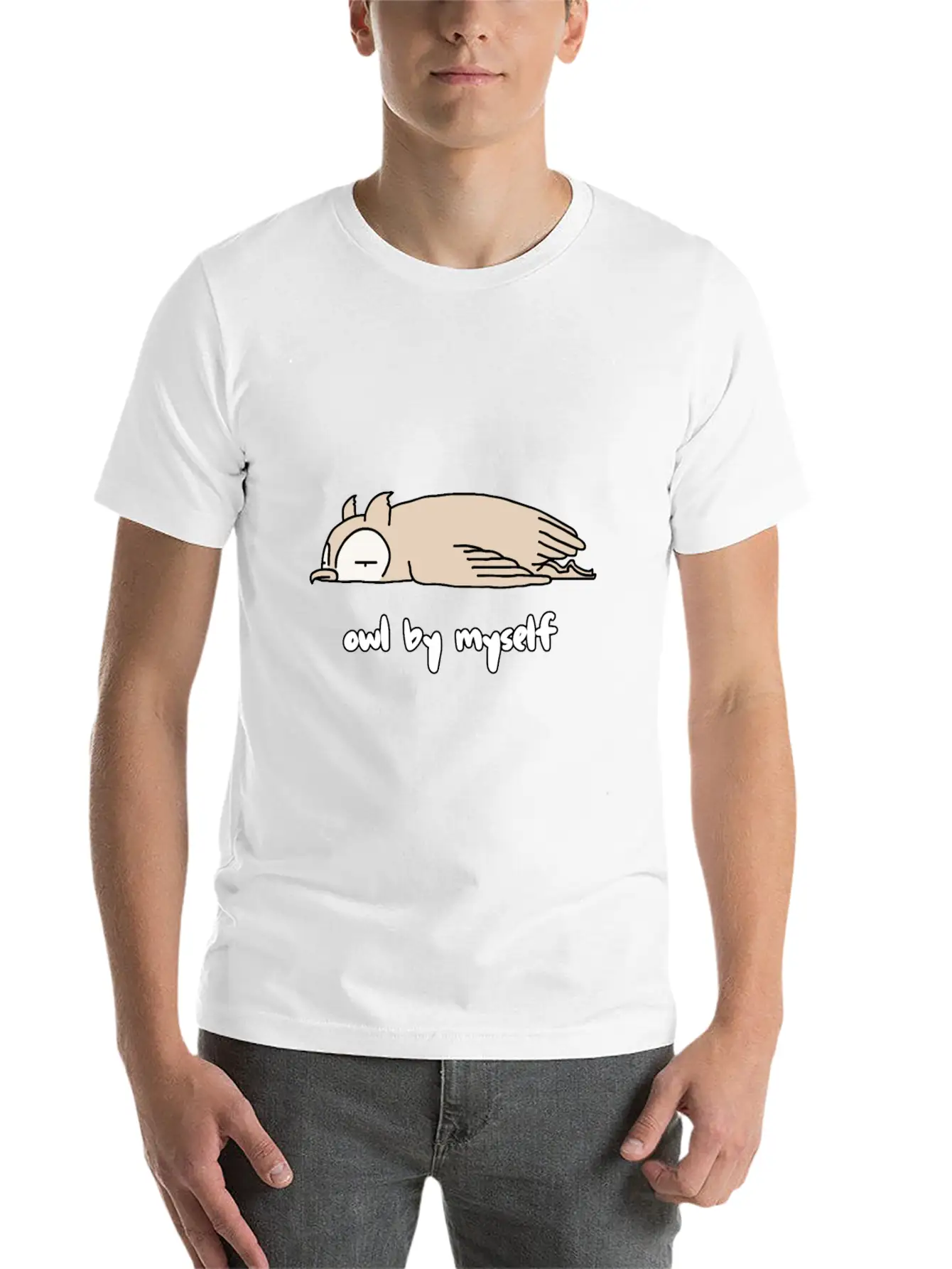 "OWL BY MYSELF" Moody Animal Shirt Design Classic Crew Neck Graphic Tee – Everyday Minimal Look