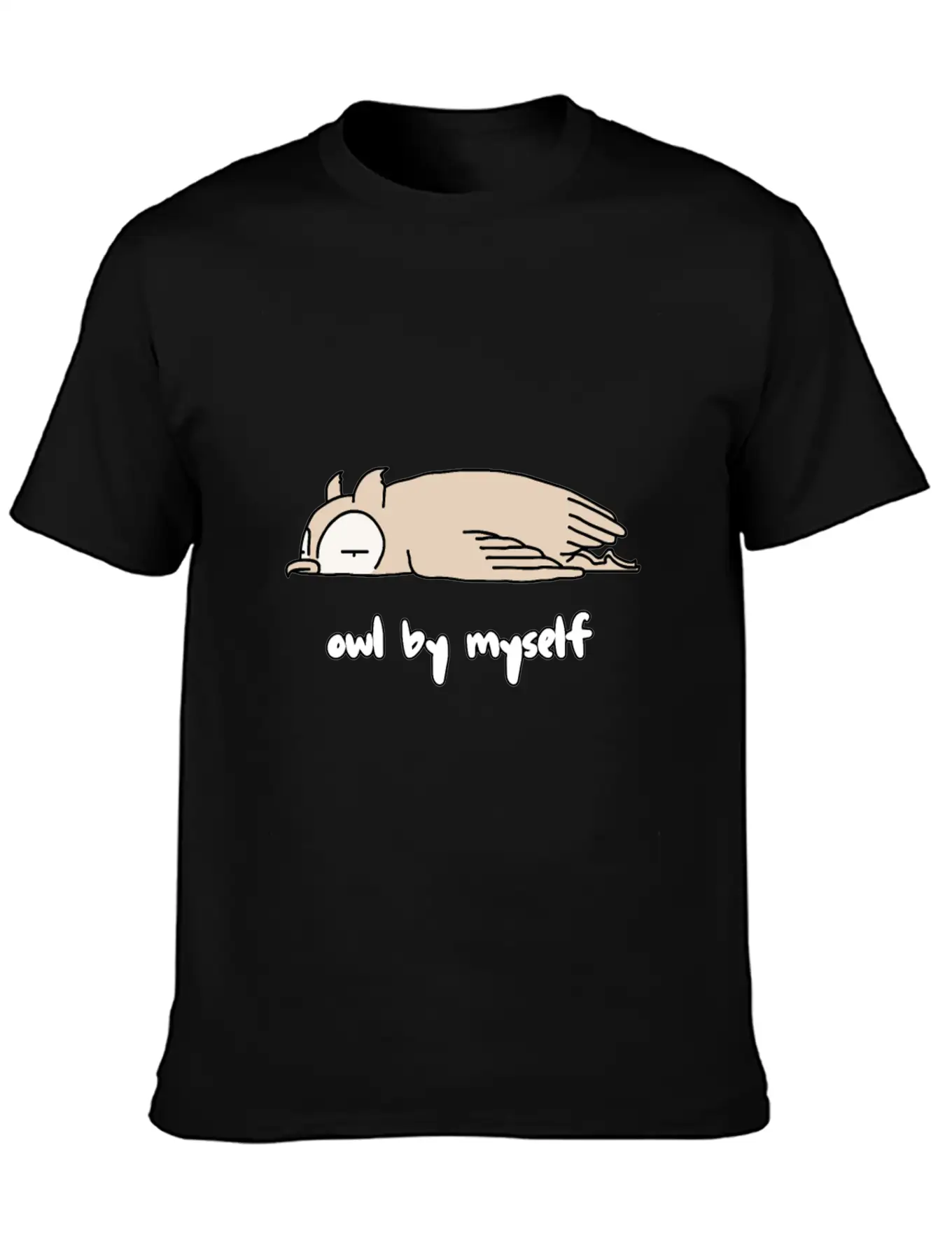 "OWL BY MYSELF" Moody Animal Shirt Design Classic Crew Neck Graphic Tee – Everyday Minimal Look