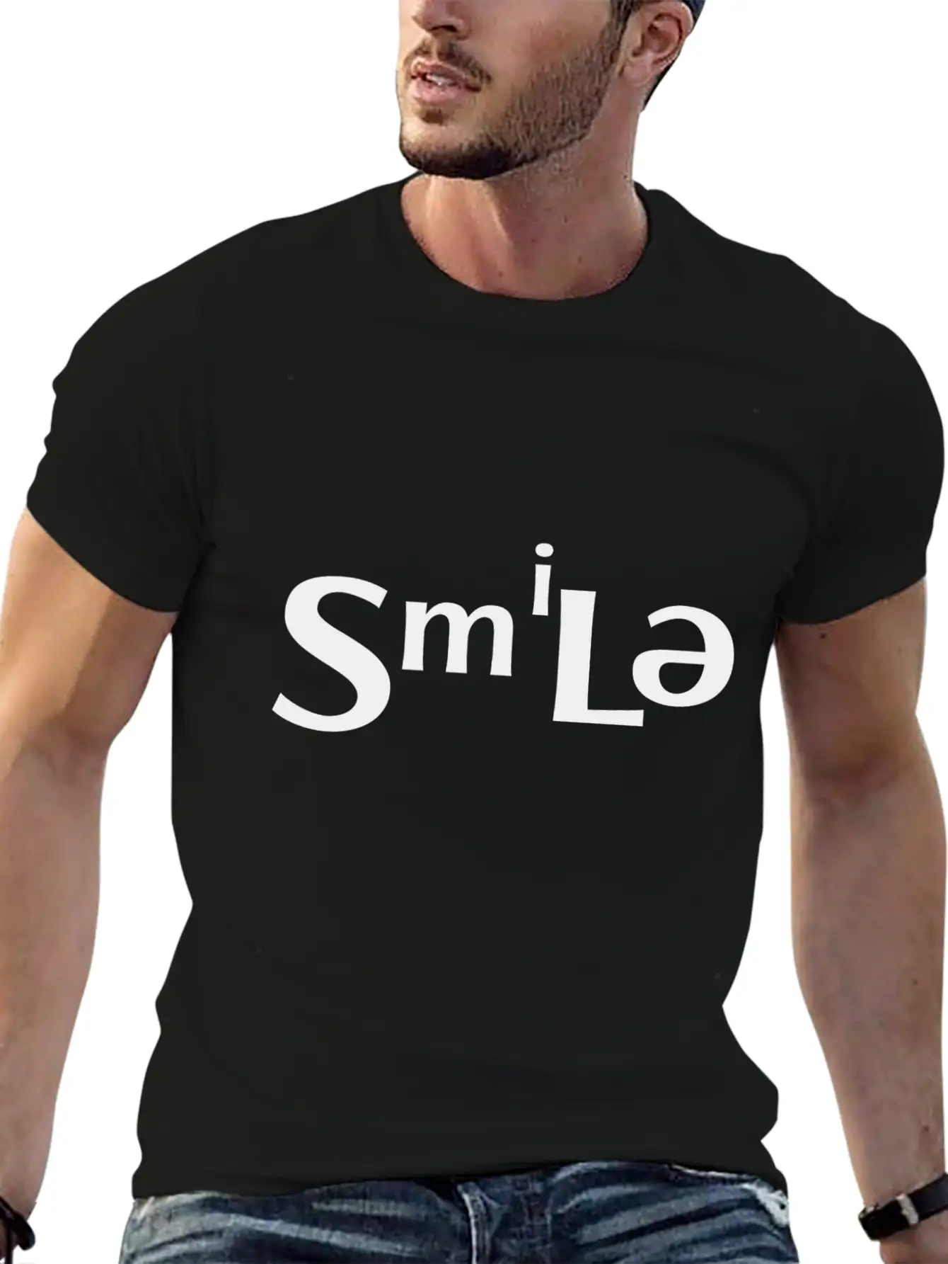 "Smile" Abstract Design Classic Crew Neck Graphic Tee – Everyday Minimal Look