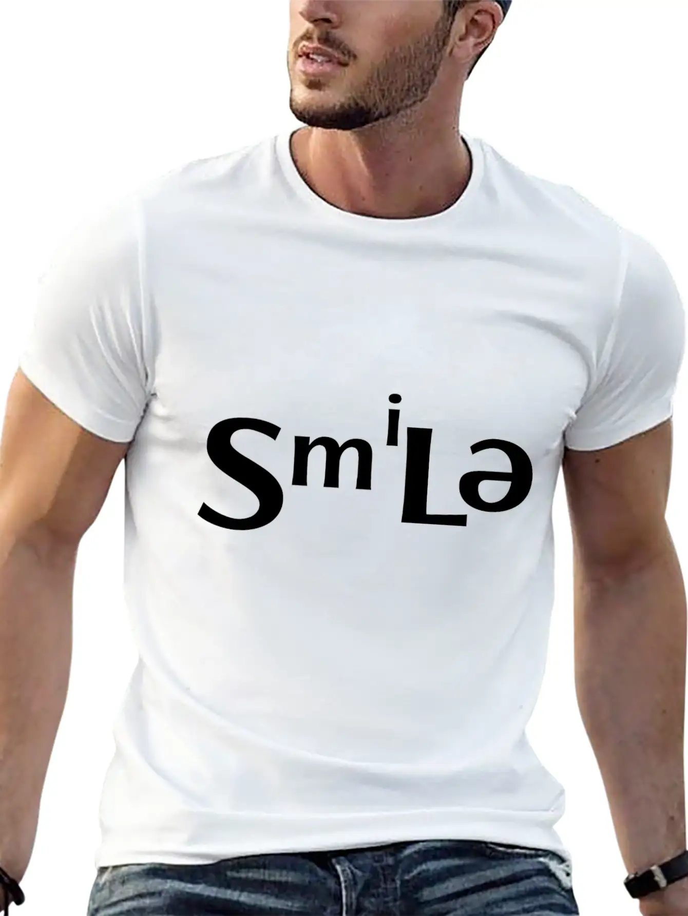 "Smile" Abstract Design Classic Crew Neck Graphic Tee – Everyday Minimal Look