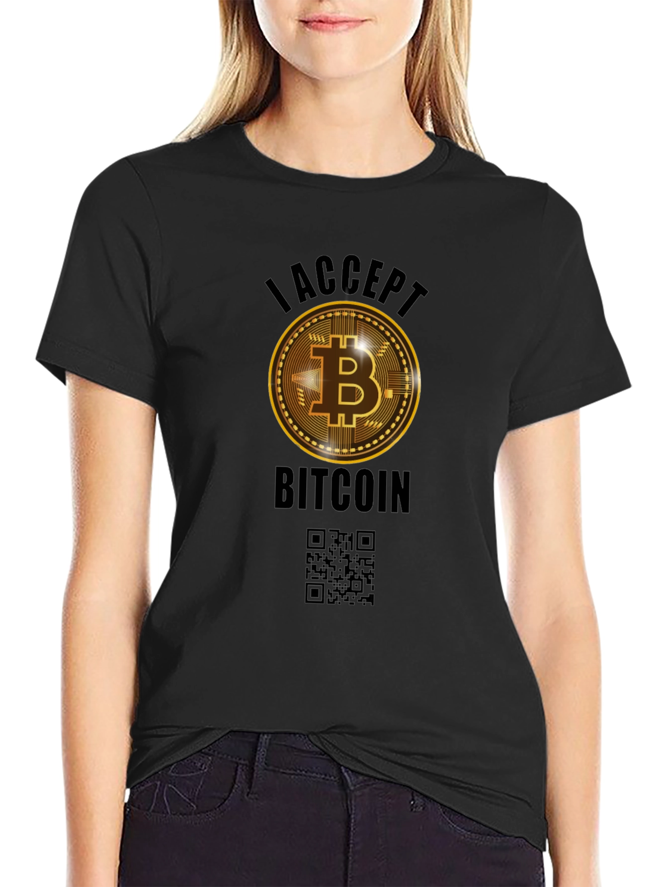 I Accept Bitcoin Black Graphic Tee