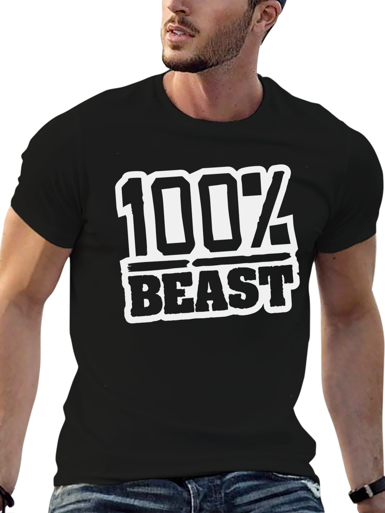100% Beast Black Graphic Tee - Gym Motivation