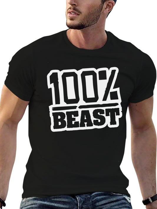 100% Beast Black Graphic Tee - Gym Motivation