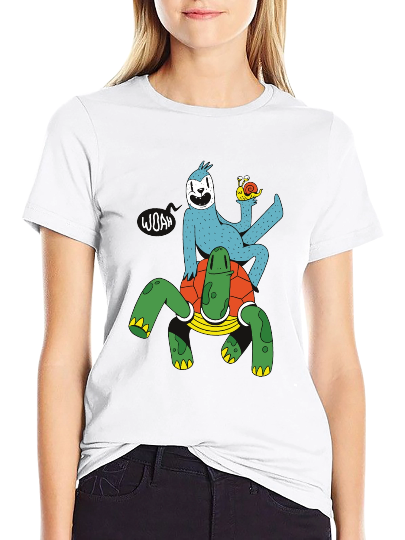 Sloth Riding Turtle Graphic T-Shirt