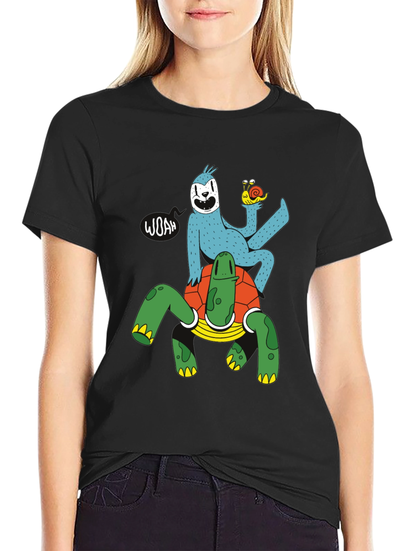 Sloth Riding Turtle Graphic T-Shirt