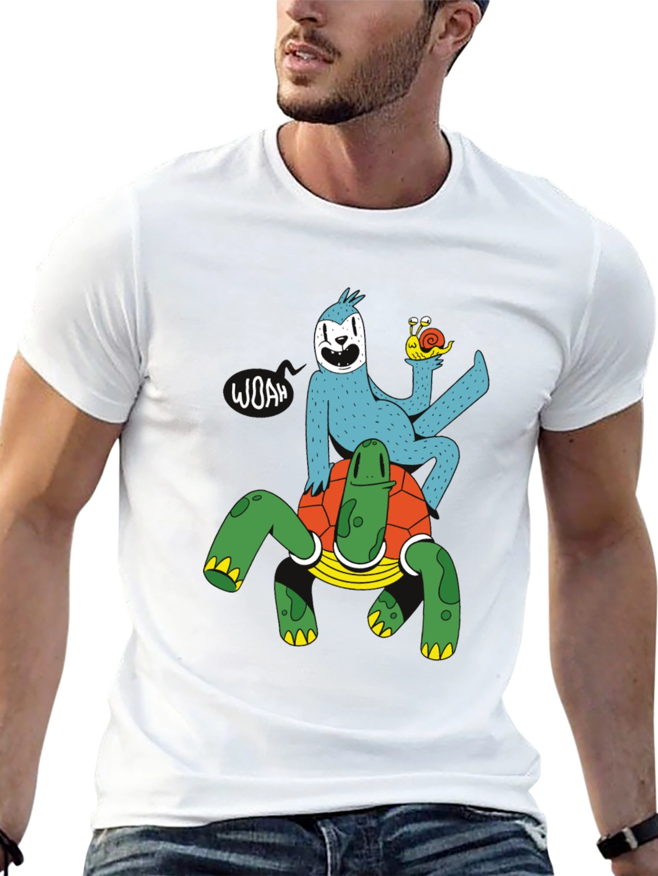 Sloth Riding Turtle Graphic T-Shirt