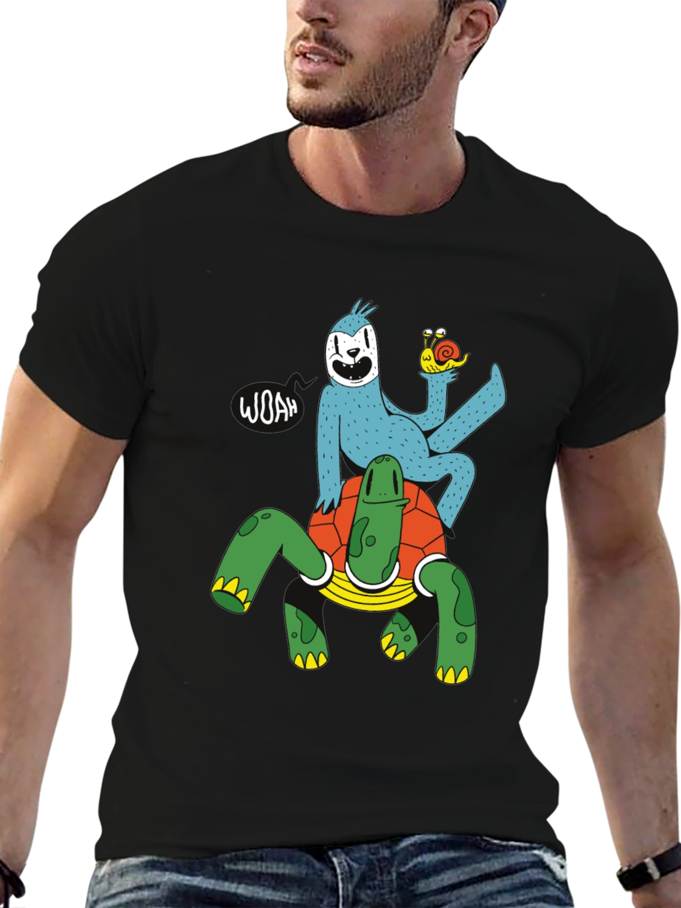 Sloth Riding Turtle Graphic T-Shirt