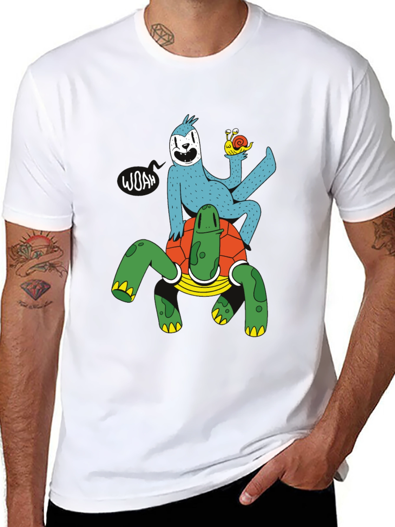 Sloth Riding Turtle Graphic T-Shirt