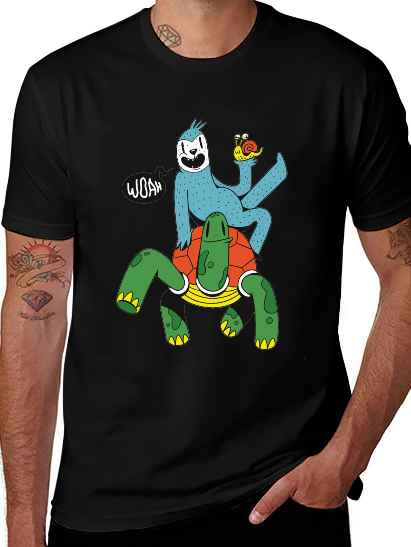 Sloth Riding Turtle Graphic T-Shirt