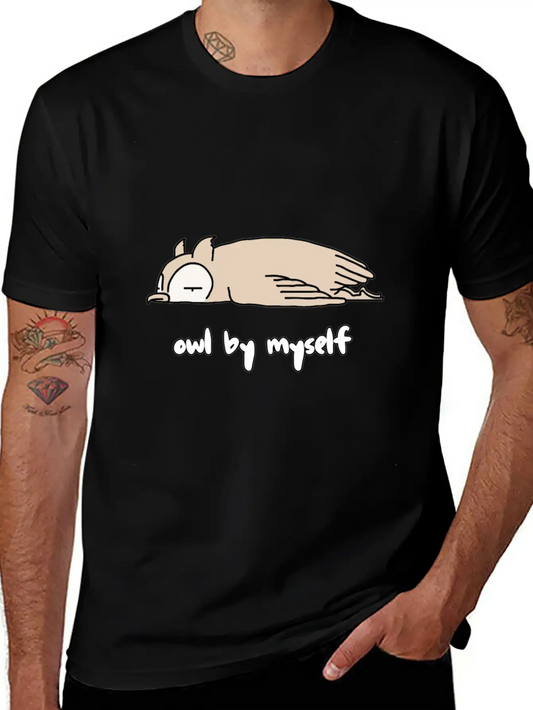 "OWL BY MYSELF" Moody Animal Shirt Design Classic Crew Neck Graphic Tee – Everyday Minimal Look